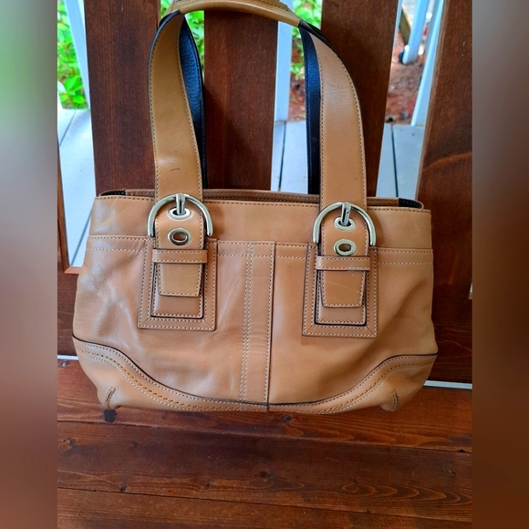 Coach Hampton Medium Camel Satchel Leather Shoulder Handbag - Picture 1 of 7